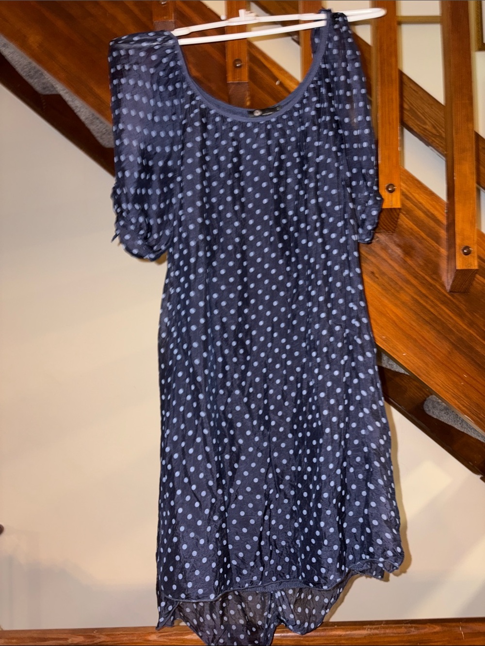 Italian blue dotted high low Women's Dress